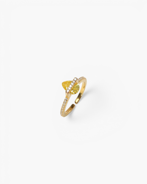Yellow teardrop gemstone open ring in gold-plated sterling silver with cubic zirconia accents